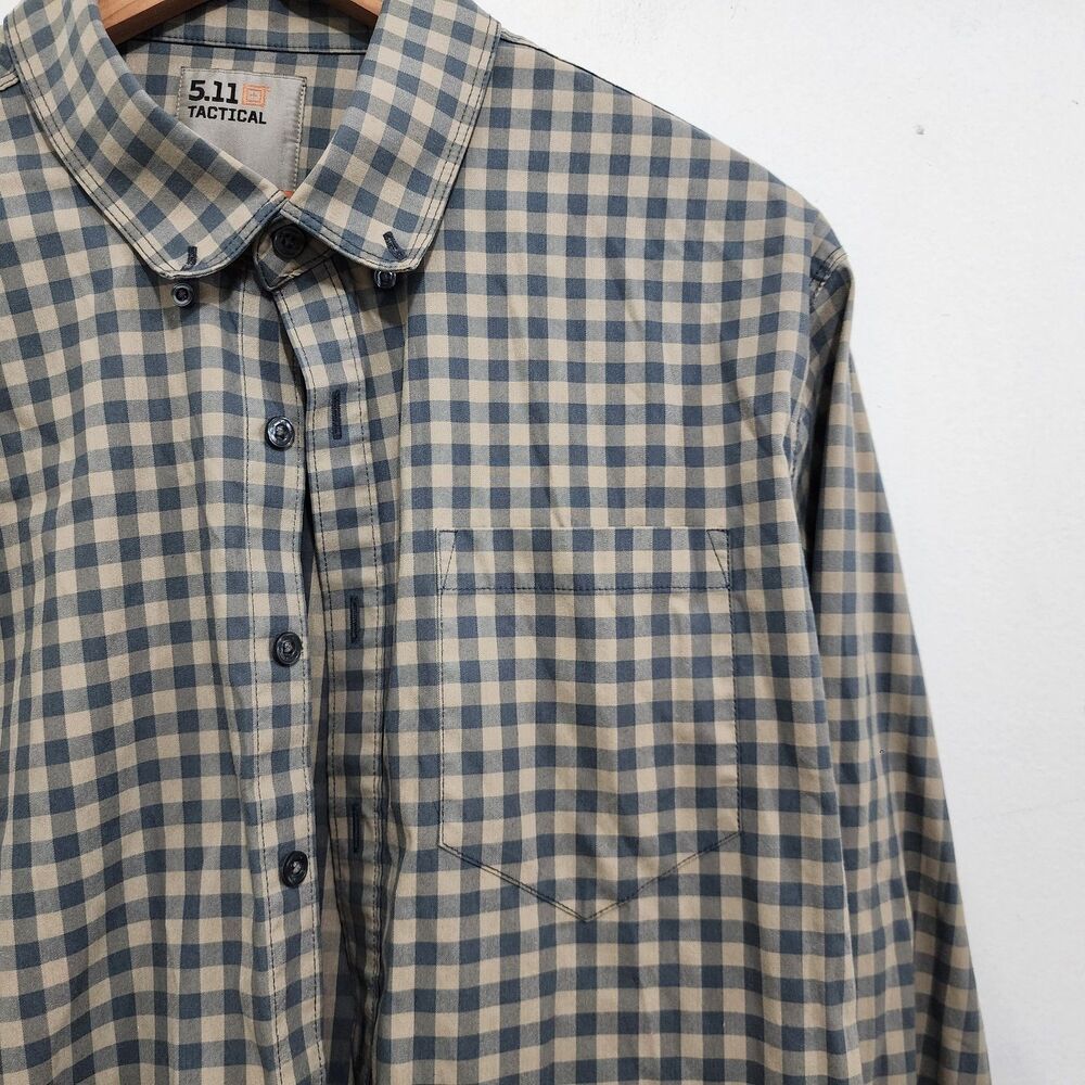 5.11 Tactical Covert Flex Shirt Long Sleeve Snap Plaid Blue Beige Mens Large L - Picture 5 of 16